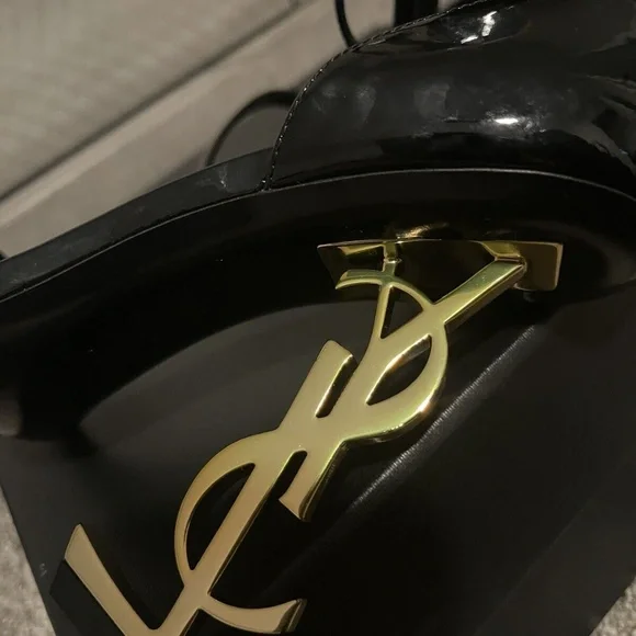 YVES SAINT LAURENT BLACK OPYUM 110 HEEL ANKLE STRAP IN PATENT LEATHER - Picture 9 of 16